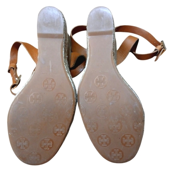 Tory Burch Espagrille Wedges Tan Open Toe Ankle Strap Sandals Size 9 B - Picture 9 of 13